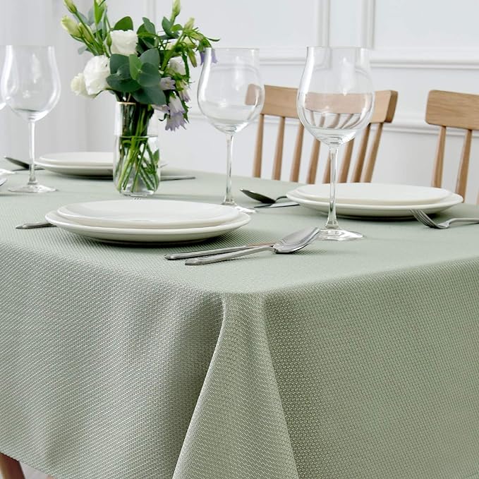 Rectangle Textured Tablecloth Waterproof Spillproof Wrinkle Free Table Cloth, Kitchen Dining Tabletop Decoration, Fabric Table Cover for Outdoor and Indoor Use, 52 x 70 Inch, Sage Green